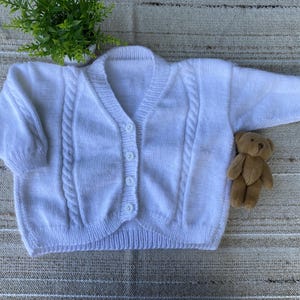 90s Vintage Kids Knitted Cotton White Button Cardigan For Girls 3-4 Years + Gift Soft Toy Bear.