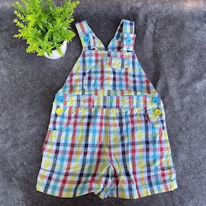 Vintage 90s Baby Overalls: Check Print Corduroy Dungarees (6-9 Months)