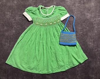 knee length dresses for ladies Mini Boden Bunny Rabbit Girls Smocked Green Dress – Designer Kids Outlet main image 0