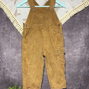 Vintage Kids Brown Velvet Overalls: 90s Cord Dungarees, Plaid Gift