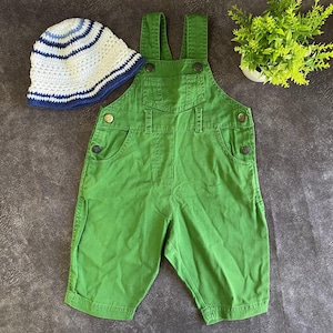 Vintage 90s Baby Denim Overalls: Green Cotton Cord Dungarees, 3 Months