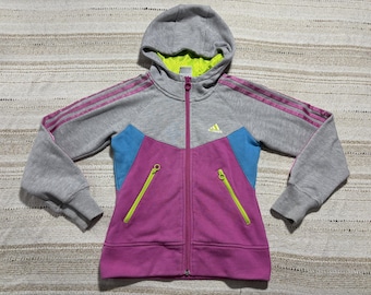 Sudadera con capucha y cremallera para niños, estilo vintage de los años 90: manga larga, estampado de bloques de color, niña de 10 años