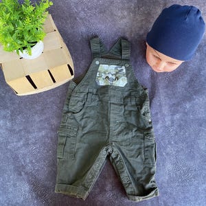 Vintage Baby Overalls: Embroidered Corduroy Dungarees with Hat