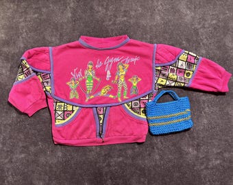 80s Vintage Kids Pink Long Sleeve Sweatshirt For Girls 5 Years + Gift Bag.