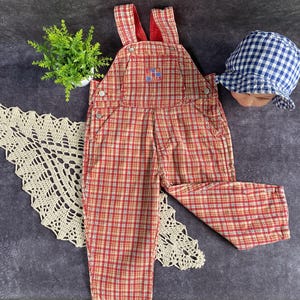 Vintage Kids Velvet Overalls: 80s Multicolor Check Print, Size 2