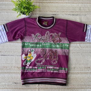 90s Vintage Kids Purple Long Sleeve Sweatshirt/T-Shirt Stripe Print For Girls 4 Years.