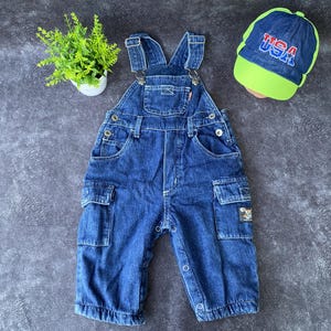 Vintage Baby Denim Overalls: Embroidered Corduroy Dungarees 6-9 Months