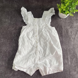 90s Vintage Baby Overalls: White Cotton Lace Floral Print (6-9 Months
