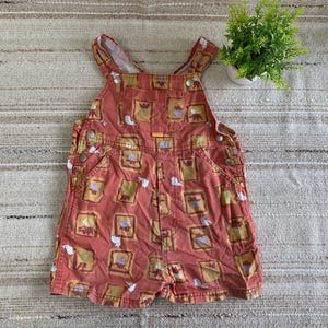 Vintage 90s Kids Orange Denim Overalls: Animal Print Cord Dungarees (23 Months