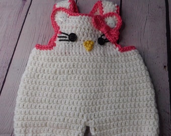 Baby Hot Pink Kitty Crochet Romper PDF Pattern