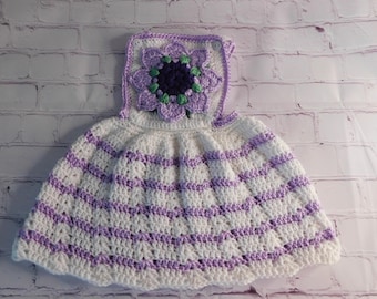 Crochet Baby Dress, Purple Flower, Newborn Outfit (0-3 Months)