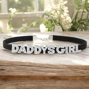 Gargantilla de nombre personalizado, gargantilla de niña de papá, collar de gargantilla de cuero, gargantilla de pedrería, regalo de cumpleaños para niñas, regalos románticos, regalo para ella