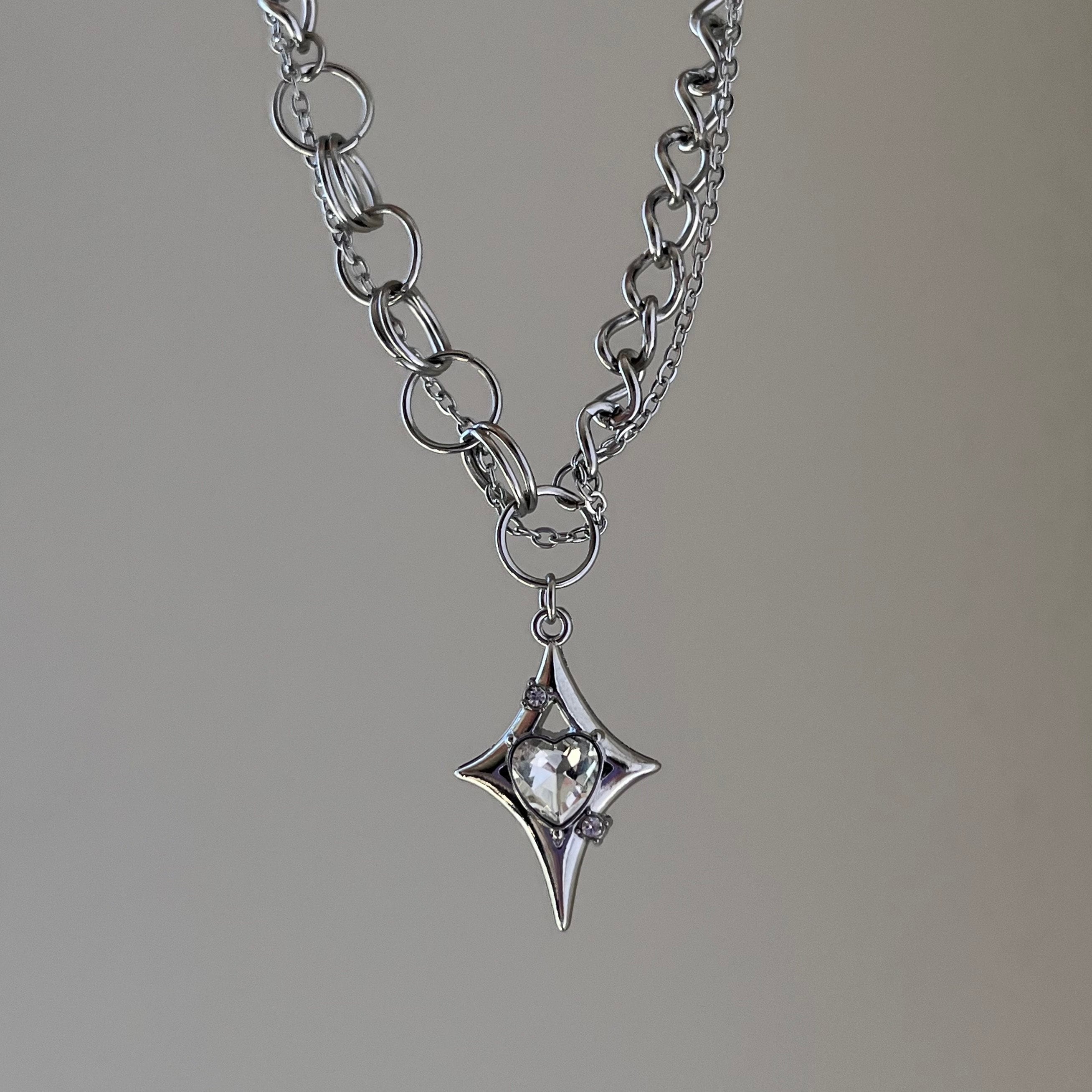 [STONE HENgE] 韓国☆925Silver☆Polaris Silver Necklace 2 Y2K North Star Necklace, Polaris, Silver, Crystal, Grunge
