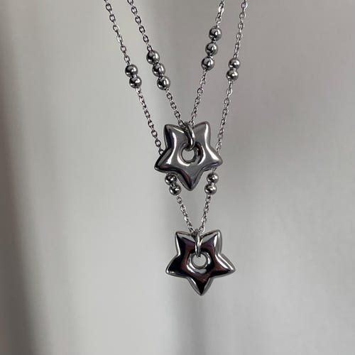 Collier en acier inoxydable argenté qui ne ternit pas, collier pendentif étoile avec chaîne boule, collier punk gothique streetwear Y2k, collier mignon