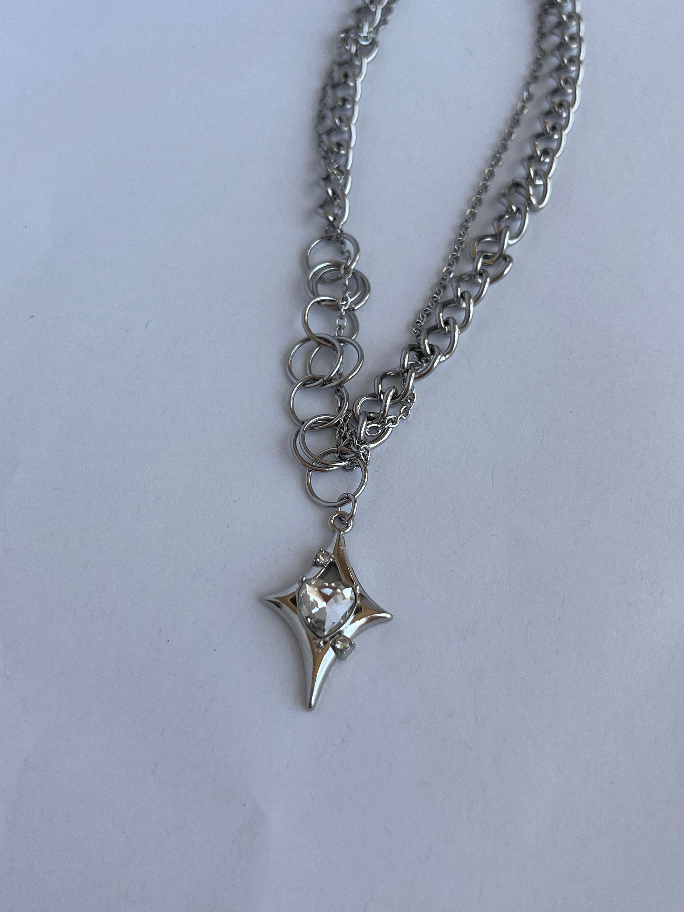 Stainless Steel Heart Crystal Polaris Necklace With Chunky