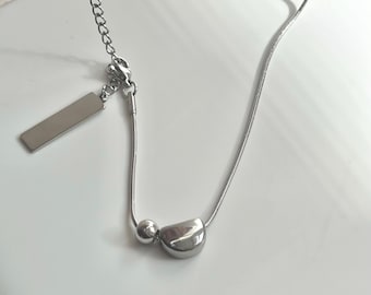 No tarnishing silver stainless Steel necklace, Special shape bead and plate pendant necklace with snake chain, Gothic punk Y2k necklace