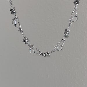 Silver clear moonstone necklace,  Stainless steel Irregular necklace, Punk necklace, y2k necklace, chunky chain necklace, Grunge necklace