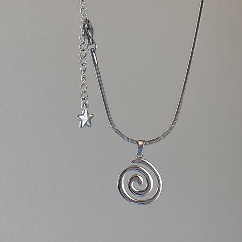 No tarnishing silver stainless Steel necklace, Spiral and star pendant necklace with snake chain, Gothic punk Y2k necklace