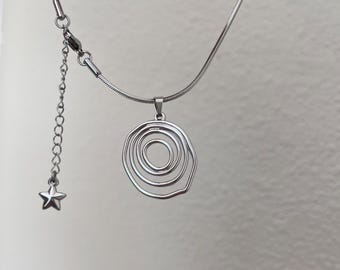 No tarnishing silver stainless Steel necklace, Spiral and star pendant necklace with snake chain, Gothic cyber punk Y2k necklace