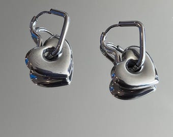 Stainless steel heart earrings, Stainless steel heart hoop earrings, heart dangle earrings, y2k punk gothic earrings, whimsigoth earrings