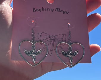 Boucles d'oreilles coeur Angle Cupidon, boucles d'oreilles crochet en acier inoxydable, boucles d'oreilles pendantes gothiques, boucles d'oreilles punk y2k, jolies boucles d'oreilles fantaisie superposées
