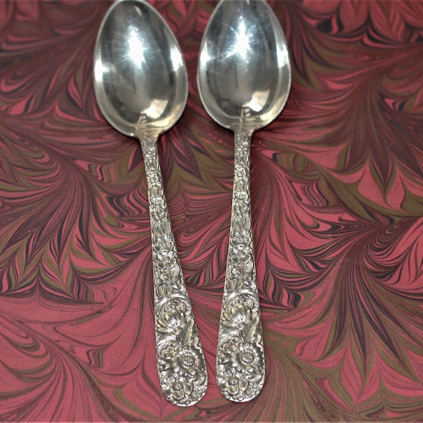 Repousse S KIrk @ Son Sterling Silver (1) Teaspoon, Ornate Floral Silverware, Silver Ware, Vintage Replacements
