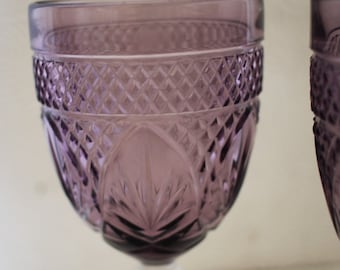 Vintage Cristal D' Argues Amethest Wine Glasses 2 (Pair)