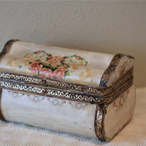 Treasure Chest Box Oriental Camphor Wooden Decopauge Floral Design image 4