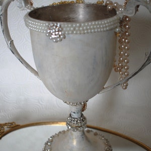 Decorated Rhinestone Jeweled Vintage Urn Silverplate Trophy Centerpiece image 4