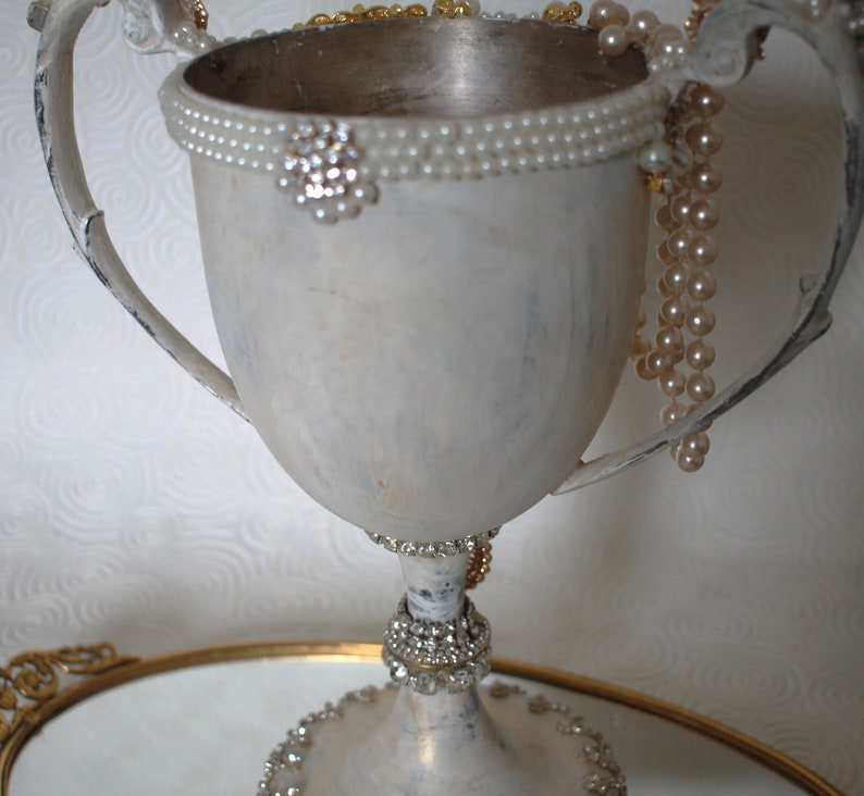 Decorated Rhinestone Jeweled Vintage Urn Silverplate Trophy Centerpiece image 4
