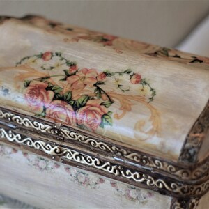 Treasure Chest Box Oriental Camphor Wooden Decopauge Floral Design image 8