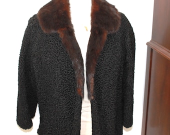 Vintage Black Persian Lamb Jacket with Mink Collar