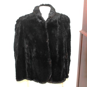 Vintage Black Shirred Fur Cape image 1