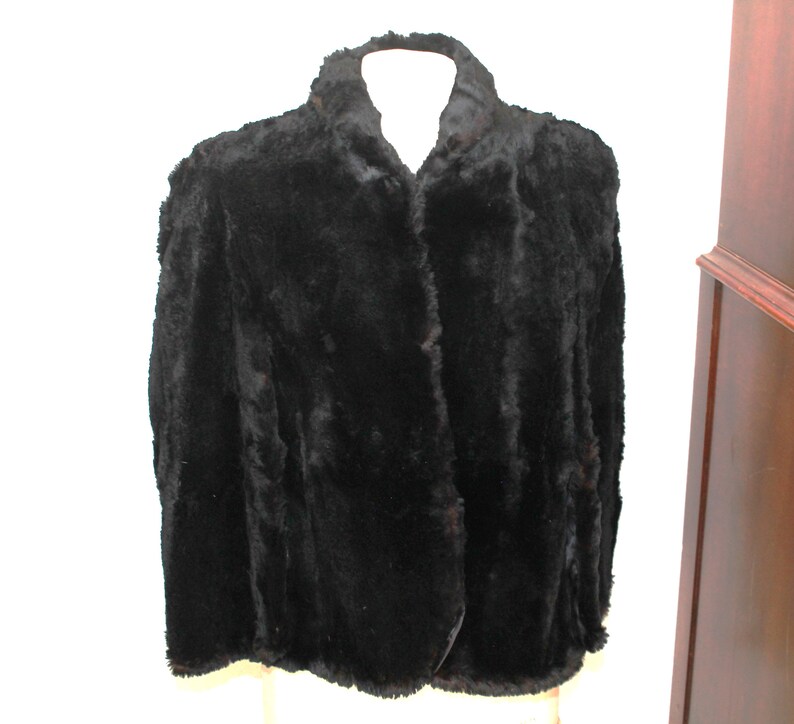 Vintage Black Shirred Fur Cape image 1