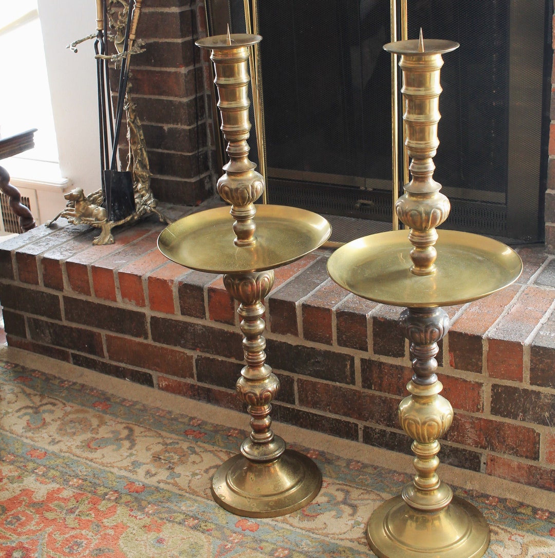 Vintage Tall Floor Brass Candle Holder Pair - Etsy