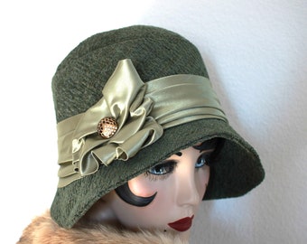 Textured Fabric Cloche Flapper Hat Vintage Style 20s 1920s Costume Bohemian Downton Abbey Boho