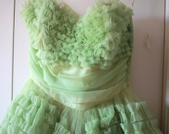 Vintage 1950s lime Green Tulle Cupcake Prom Party Dress