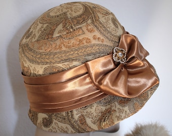 Tapestry Fabric Cloche Hat Vintage Style 20s 1920s Costume Bohemian Downton Abbey Boho