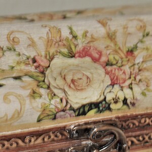 Treasure Chest Box Oriental Camphor Wooden Decopauge Floral Design image 7