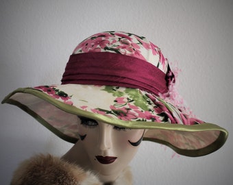 Vintage Style 20s Summer Wide Brim Hat Wedding Garden Party Downton Abby