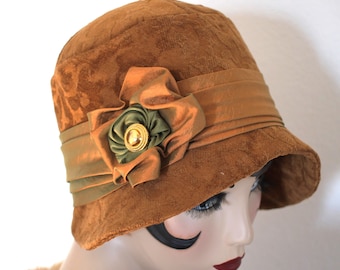 Textured Fabric Cloche Flapper Hat Vintage Style 20s 1920s Costume Bohemian Downton Abbey Boho