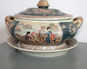 Vintage Japanese Satsuma Style Soup Tureen Covered Dish