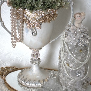 Decorated Rhinestone Jeweled Vintage Urn Silverplate Trophy Centerpiece image 5