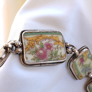 Sterling Silver Shabby Chic Broken China Link Bracelet