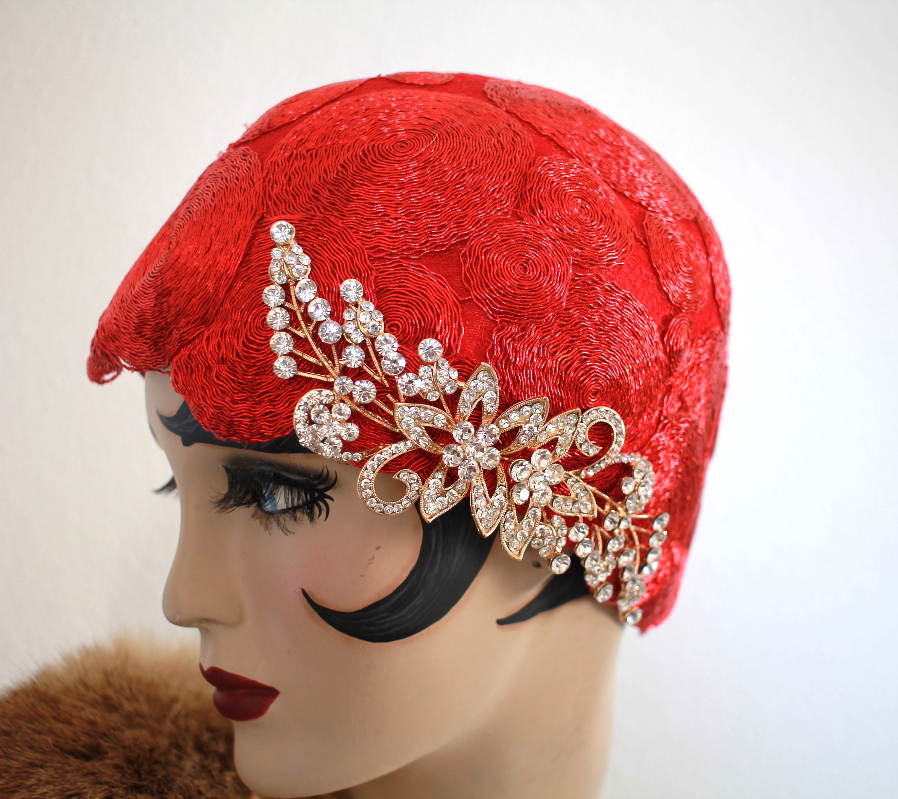 1920s Flapper Headpiece 20s Party Hat Great Gatsby Costume Skullcap