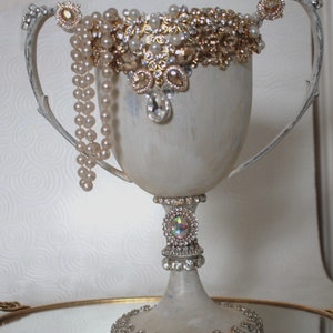 Decorated Rhinestone Jeweled Vintage Urn Silverplate Trophy Centerpiece image 6