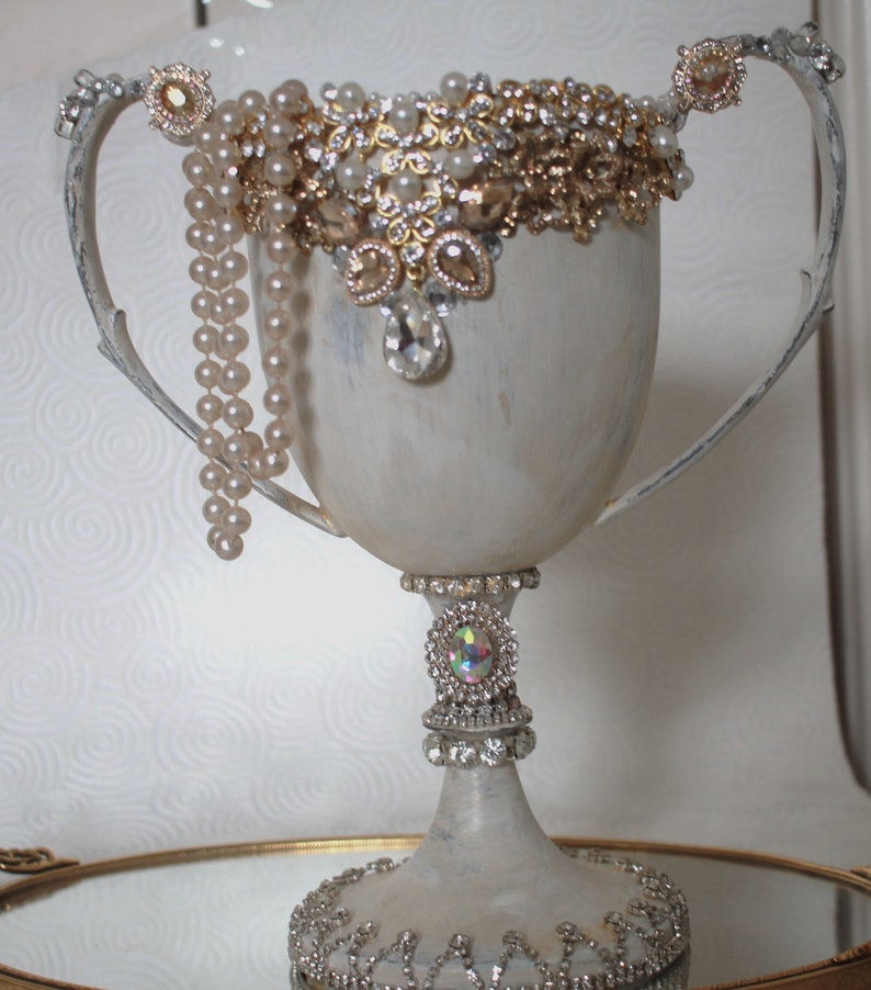 Decorated Rhinestone Jeweled Vintage Urn Silverplate Trophy Centerpiece image 6