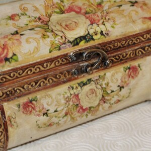 Treasure Chest Box Oriental Camphor Wooden Decopauge Floral Design image 1