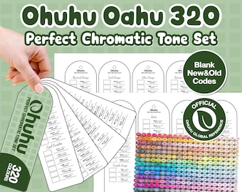 Ohuhu Oahu 320 Perfekt Chromatic Tone Set | Druckbare Swatch Karte PDF | Rohling | Neue + alte Codes | Ton-Familien-Diagramm | A4 Letter Größe