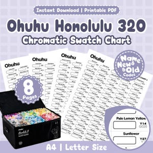 Ohuhu Honolulu 320 Color Swatch Chart | Printable PDF Blank Template for Alcohol Markers | Marker Organization Digital Download